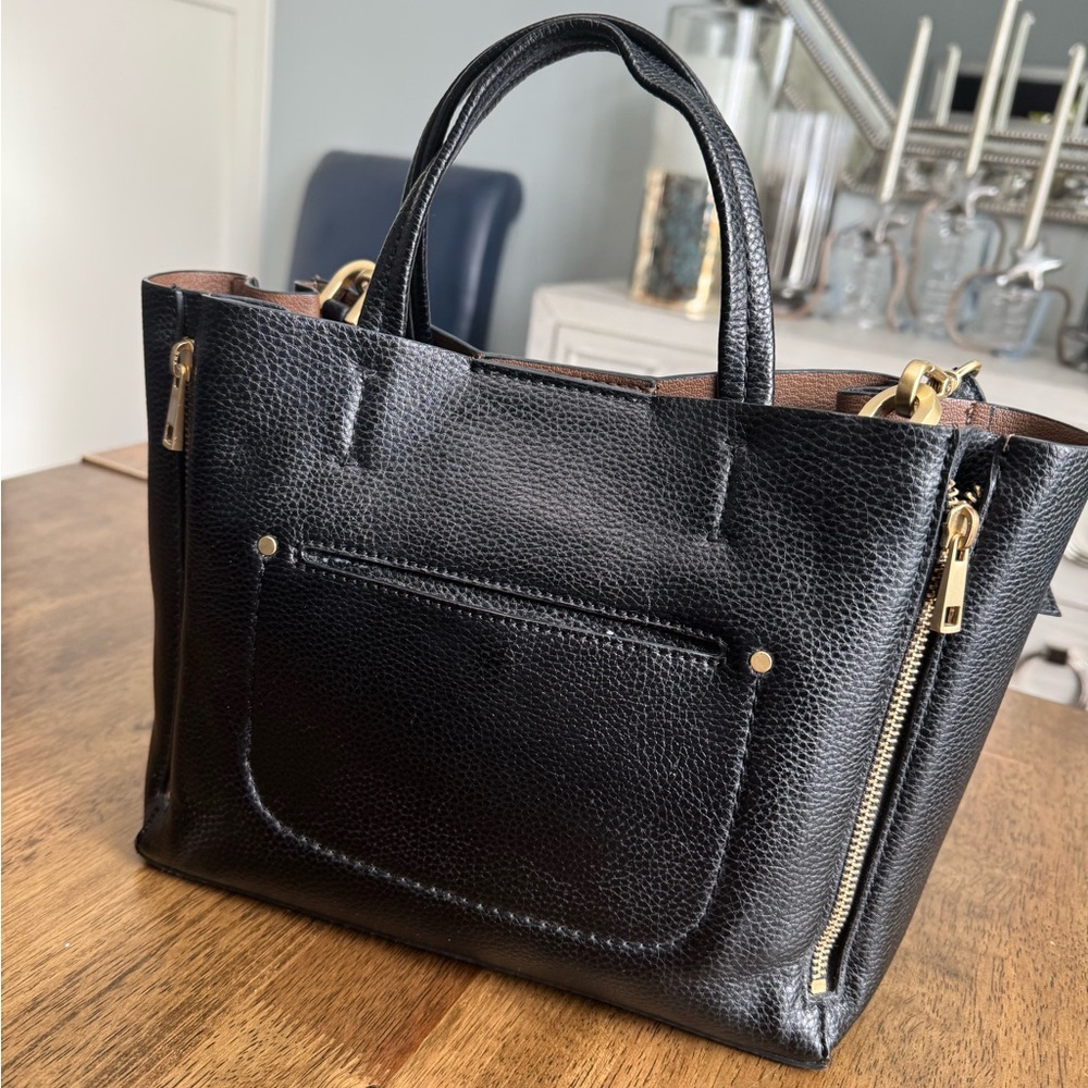 Ann Taylor Black Pebble Leather Mini Tote Bag